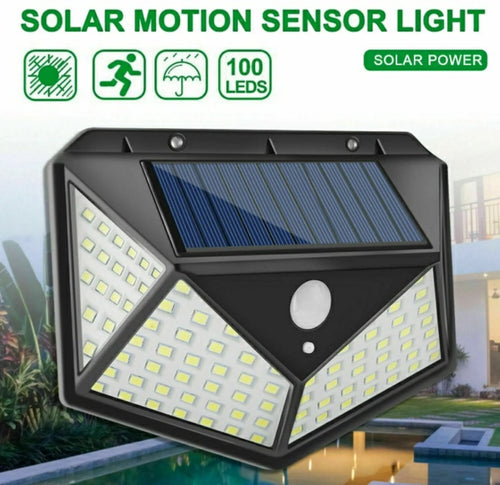 100 LED Solar Lights Outdoor Lighting Wireless Motion Sensor Lights IP65 Waterproof 270°Wide Angle Security Wall Lights with 3 Modes for Yard Stairs Garage Fence Porch